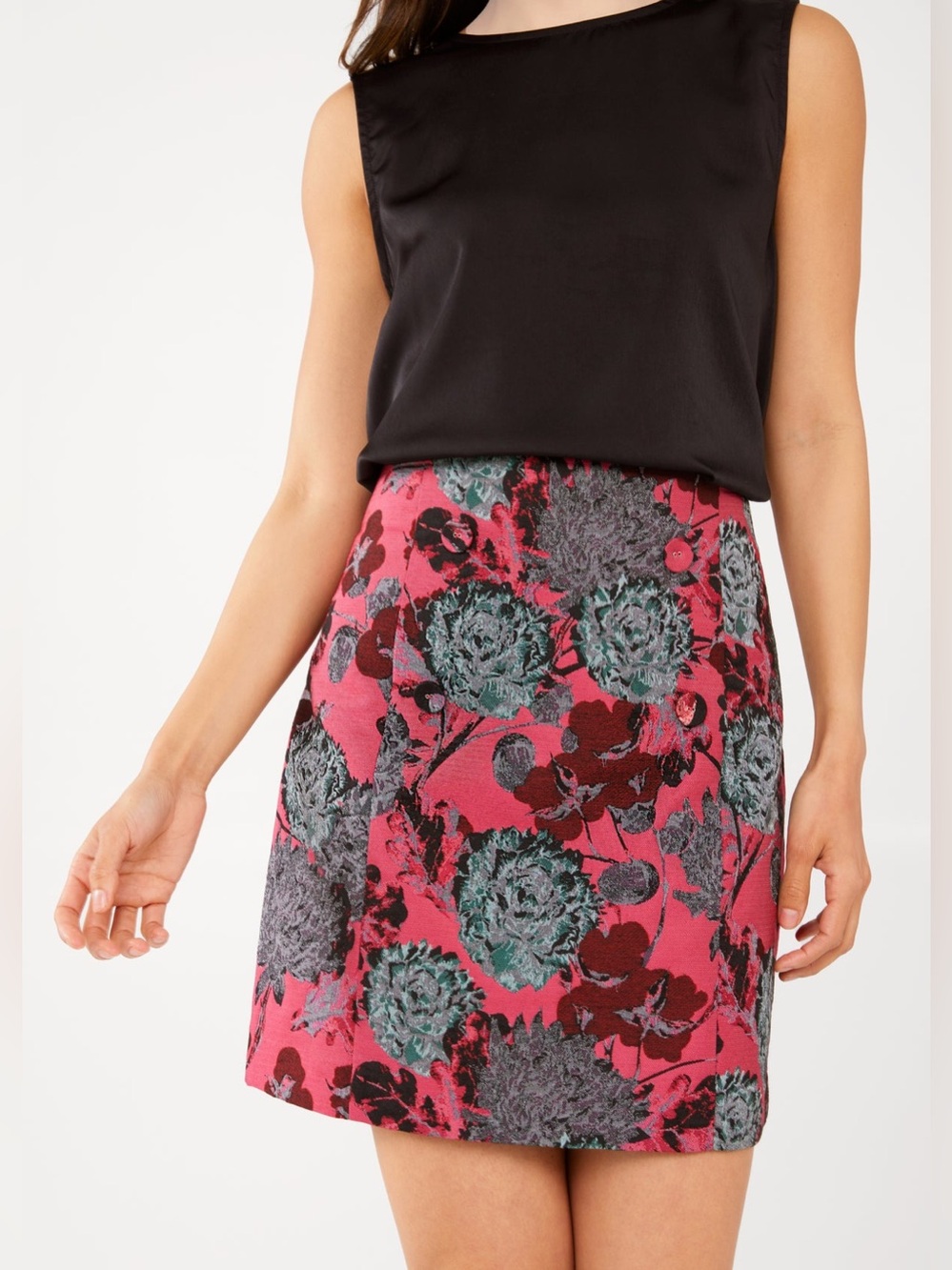 NWT Abbey Glass Jessica Skirt Hot Pink Vintage Dahlia Jacquard
